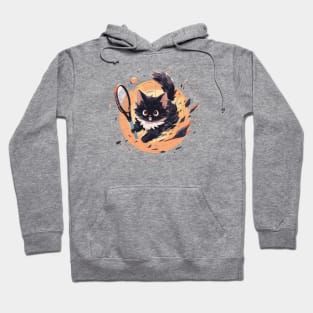 Energetic fluffy cat playing tennis (white) Hoodie